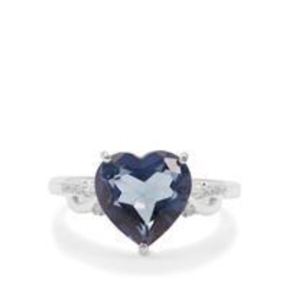 BLUE HOPE TOPAZ HEART & WHITE ZIRCON STERLING SILVER RING ATGW 4.10cts SZ 8 NWOT - Picture 2 of 2